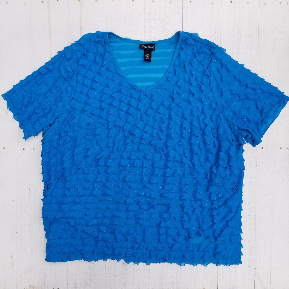 Blue ruffle layer blouse sz 2x Maggie Barnes